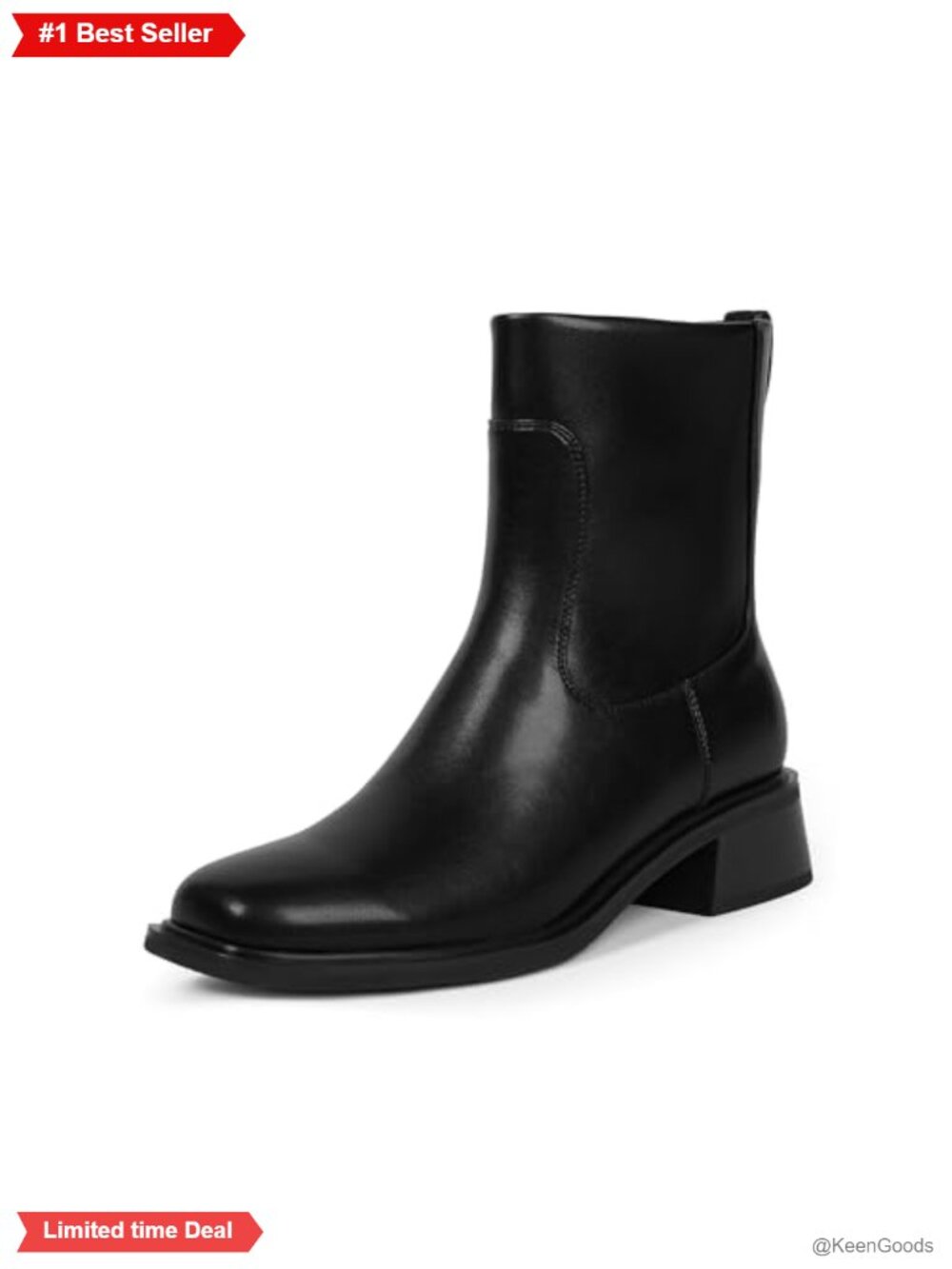 Faux Leather Square Toe Ankle Boots Low Heel Comfortable Zip Booties